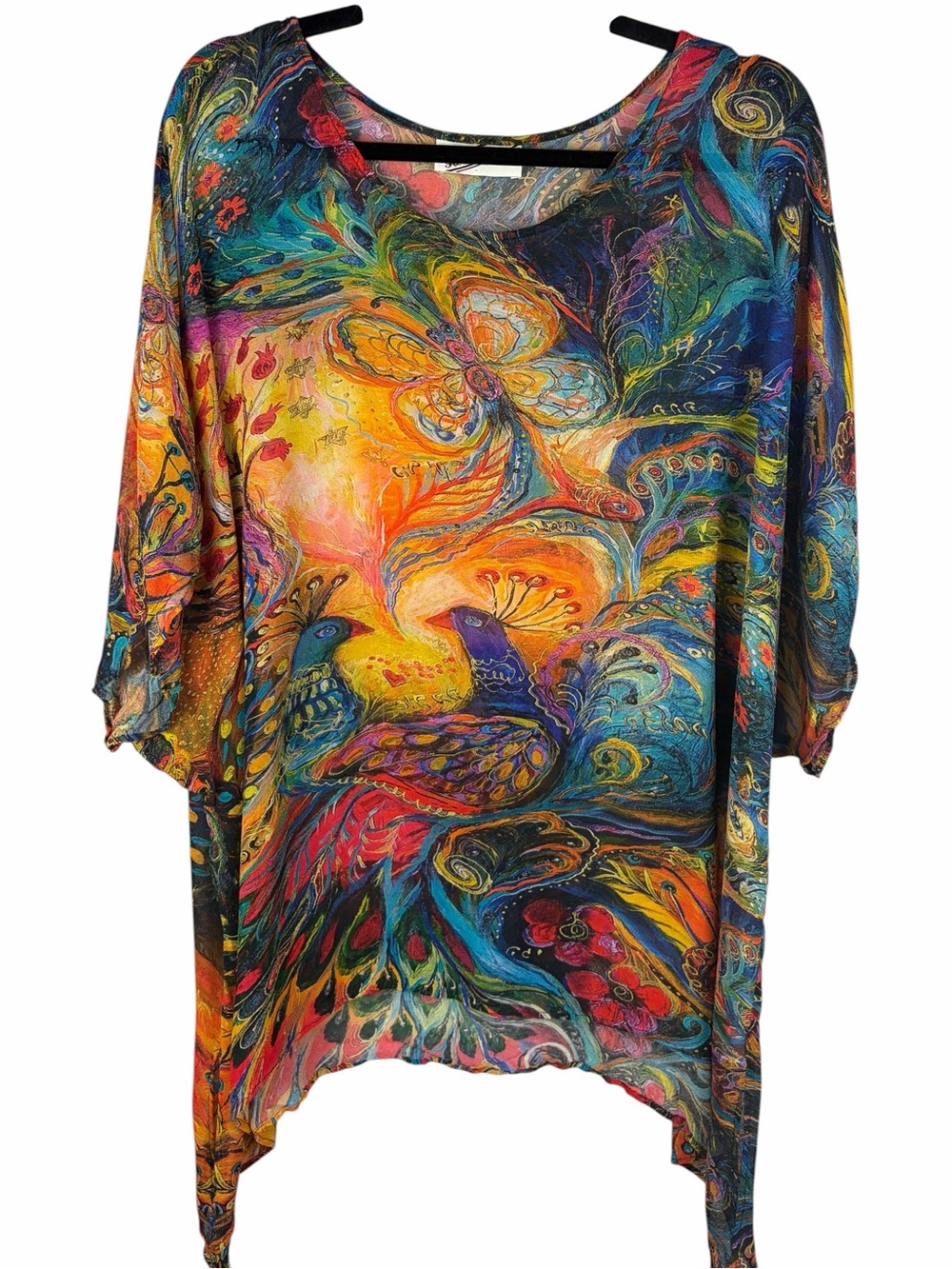Sterling Styles Peacock Butterfly Wearable Art Rayon Tunic One Size
